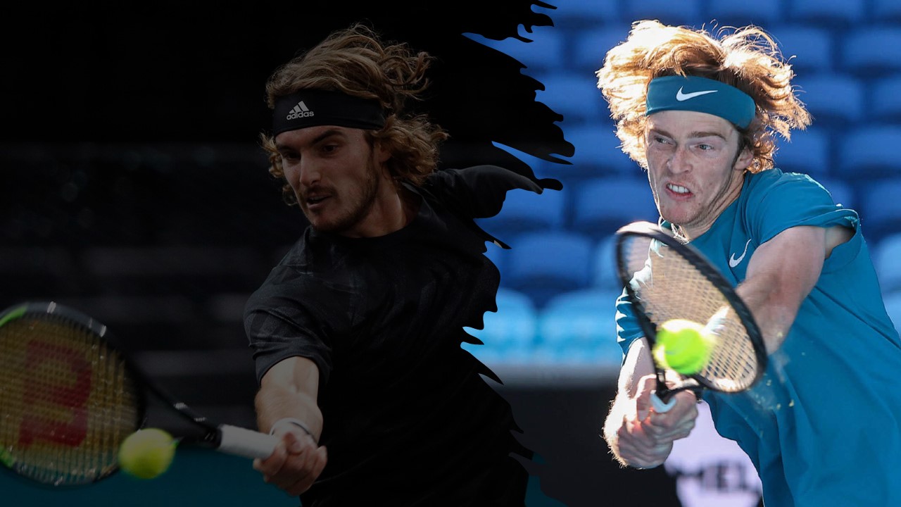 Stefanos Tsitsipas and Andrey Rublev battle for a spot in the Rotterdam Finals